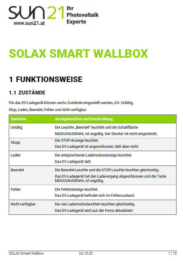 Handbuch SOLAX Smart Wallbox (SUN21)