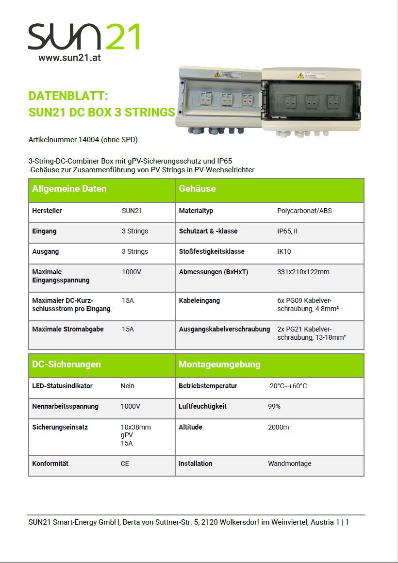 Datenblatt SUN21 DC-BOX 3 Strings