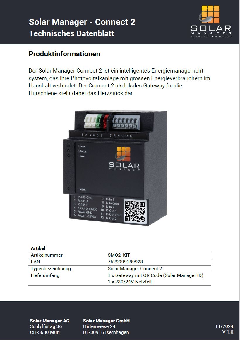 Datenblatt Solar Manager – Connect 2